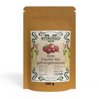 VITAVEGGY Fr&uuml;chte-Mix ROTE FR&Uuml;CHTE 700g gefriergetrocknete Himbeere Erdbeere Kirsche